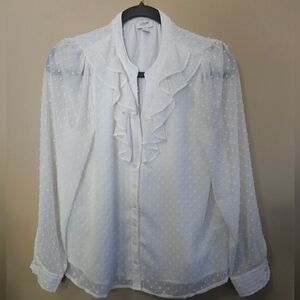 J Crew Outlet Women's Size S Swiss Dot Blouse Longsleeve Ruffled Neck